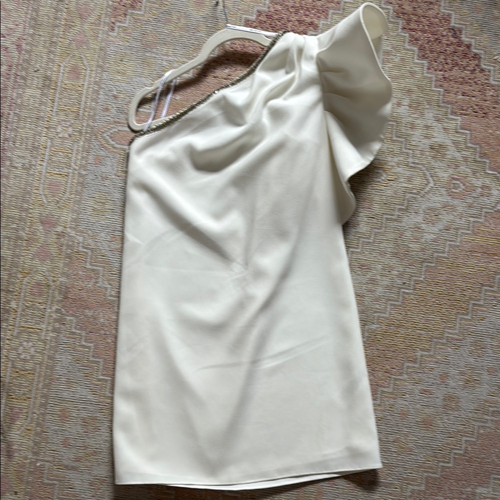 Self-Portrait Cream Asymmetrical One-Shoulder Dress